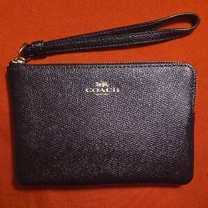 Coach Midnight Blue Wristlet with Silver Logo